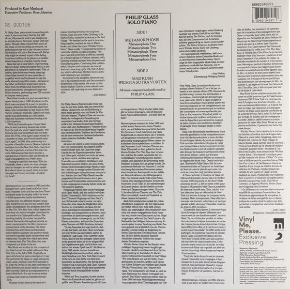 Philip Glass : Solo Piano (LP, Album, Club, Ltd, Num, RE, RP, Cle)