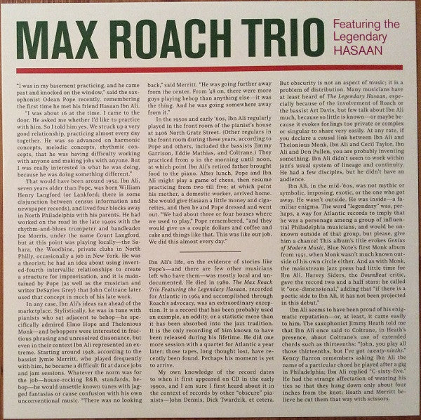 The Max Roach Trio Featuring Hasaan Ibn Ali : The Max Roach Trio Featuring The Legendary Hasaan (LP, Album, Club, Ltd, Num, RE, RM, 180)