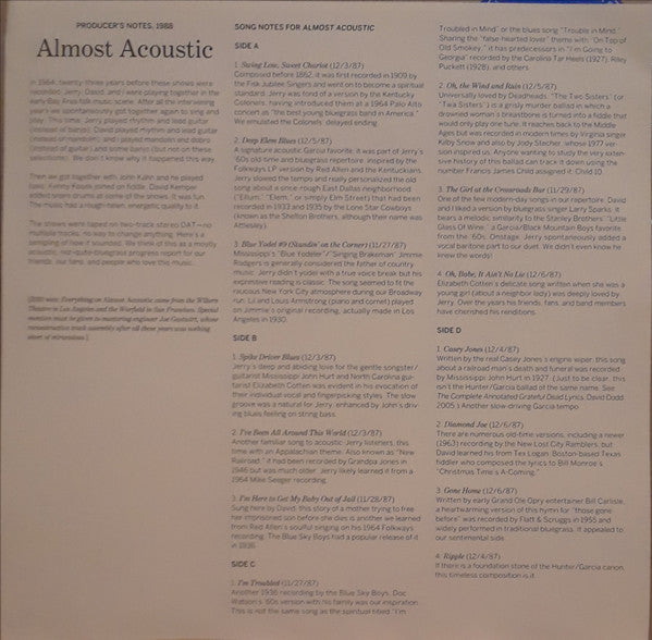 Jerry Garcia Acoustic Band : Almost Acoustic (2xLP, Album, RSD, Ltd, Num, RE, Gre)