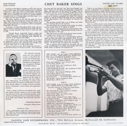 Chet Baker : Chet Baker Sings (LP, Album, RE)