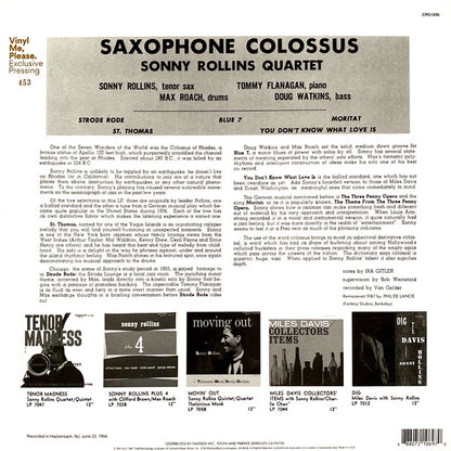 Sonny Rollins : Saxophone Colossus (LP, Album, Mono, Club, Ltd, Num, RE, RM, RP, Blu)