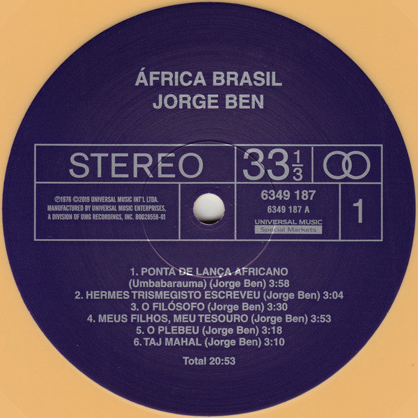 Jorge Ben : África Brasil (LP, Album, Club, RE, Yel)