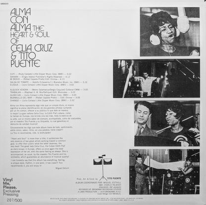 Celia Cruz, Tito Puente : Alma Con Alma (The Heart & Soul Of Celia Cruz & Tito Puente) (LP, Album, Club, Ltd, Num, RE, Oli)