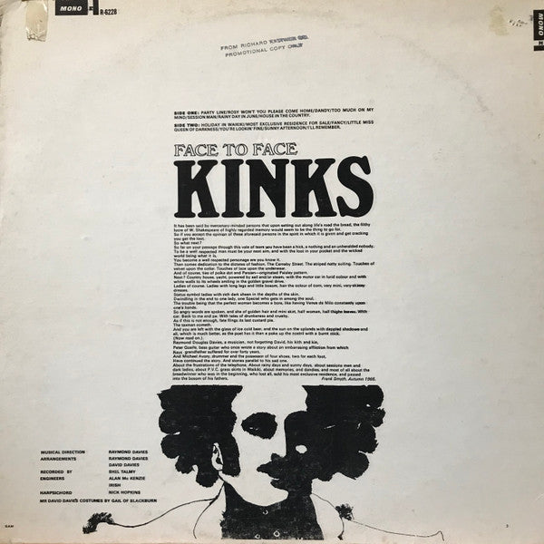 The Kinks : Face To Face (LP, Album, Mono)