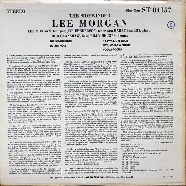 Lee Morgan : The Sidewinder (LP, Album, Dee)