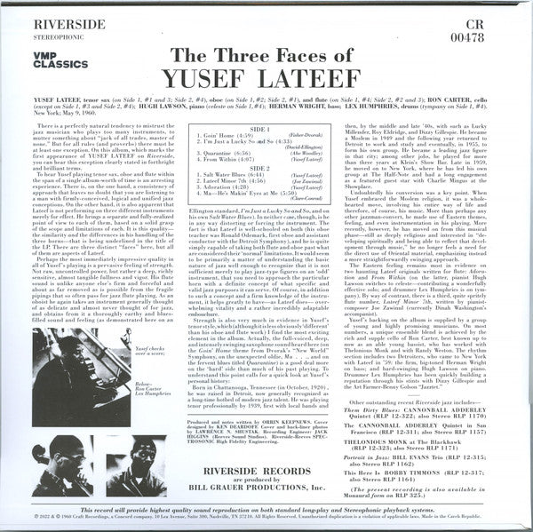 Yusef Lateef : The Three Faces Of Yusef Lateef (LP, Album, Club, RE, RM, 180)