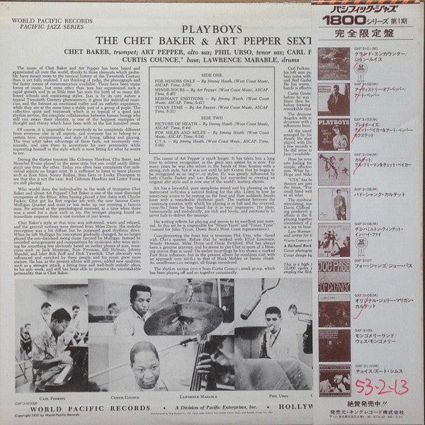 The Chet Baker-Art Pepper Sextet : Playboys (LP, Album, Mono, Ltd, RE)
