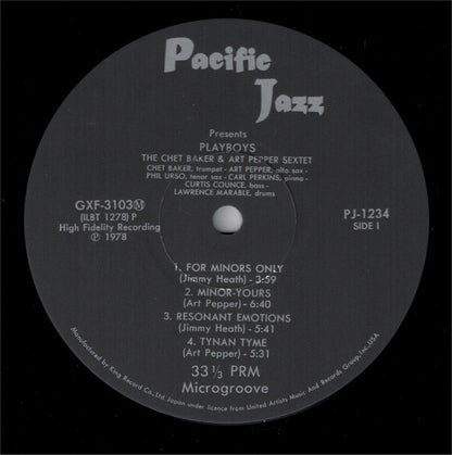 The Chet Baker-Art Pepper Sextet : Playboys (LP, Album, Mono, Ltd, RE)