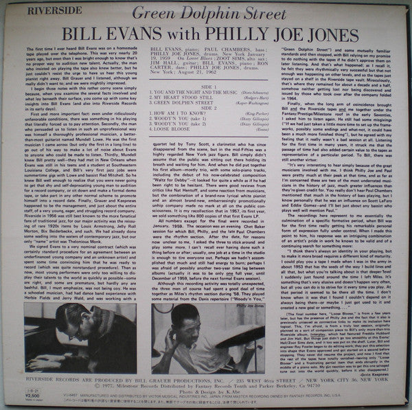 Bill Evans With "Philly" Joe Jones : Green Dolphin Street (LP, Album, Mono, RE)